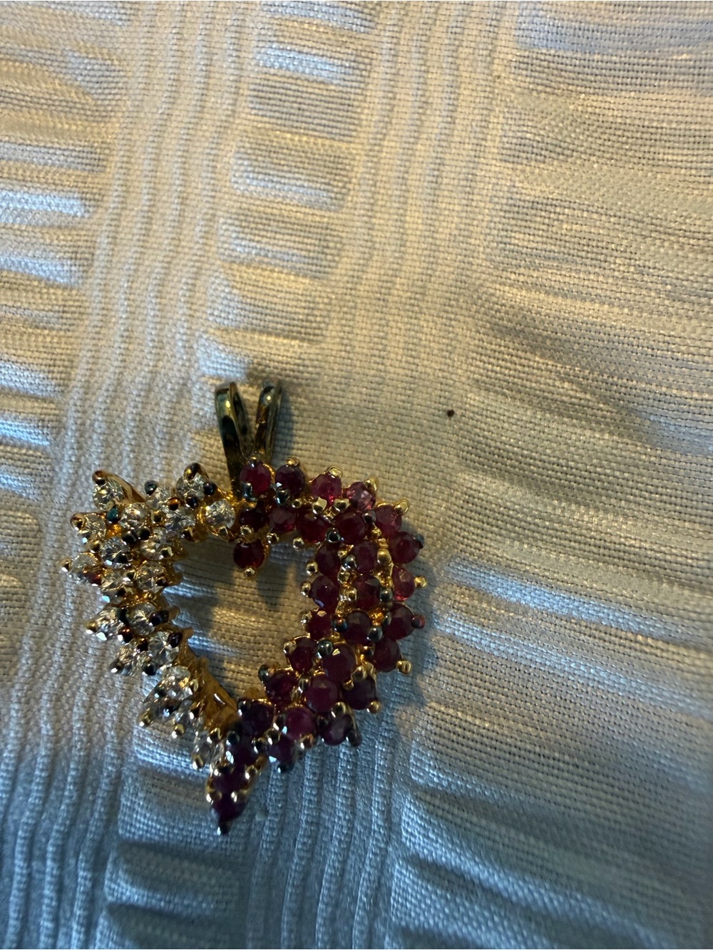 925 stamped Gold Heart Pendant Necklace with Ruby-Red Stones